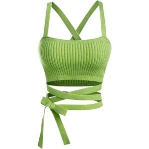 Zaful Cropped Cami Top M Women's M Green Sexy Stripes Self Tie Midriff Racerback